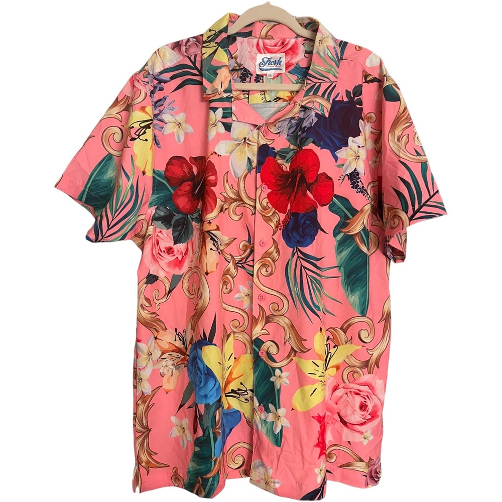 FRESH PRINTS OF BELAIR Hawaiian Print Shirt Pink Hibiscus NWT Size 3XL